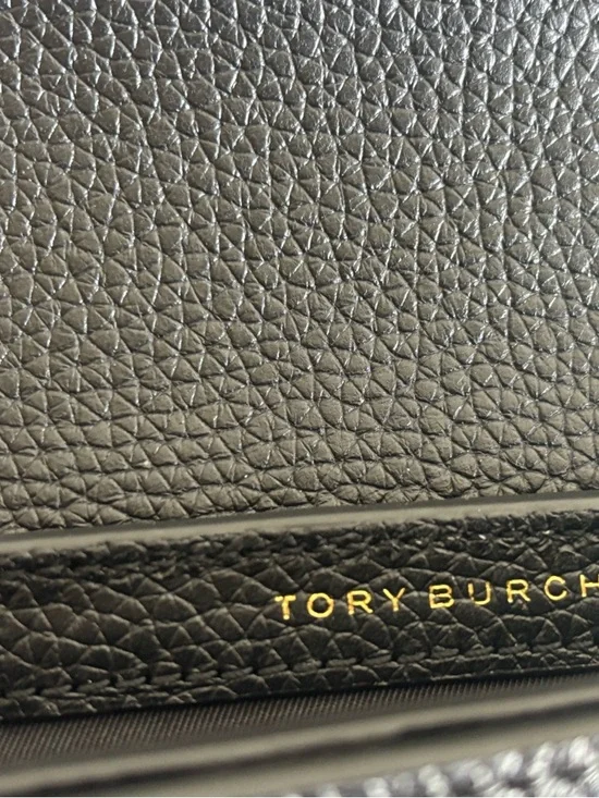 Tory Burch Black Pebbled Leather Crossbody with Gold Logo Chain - Picture 3 of 3